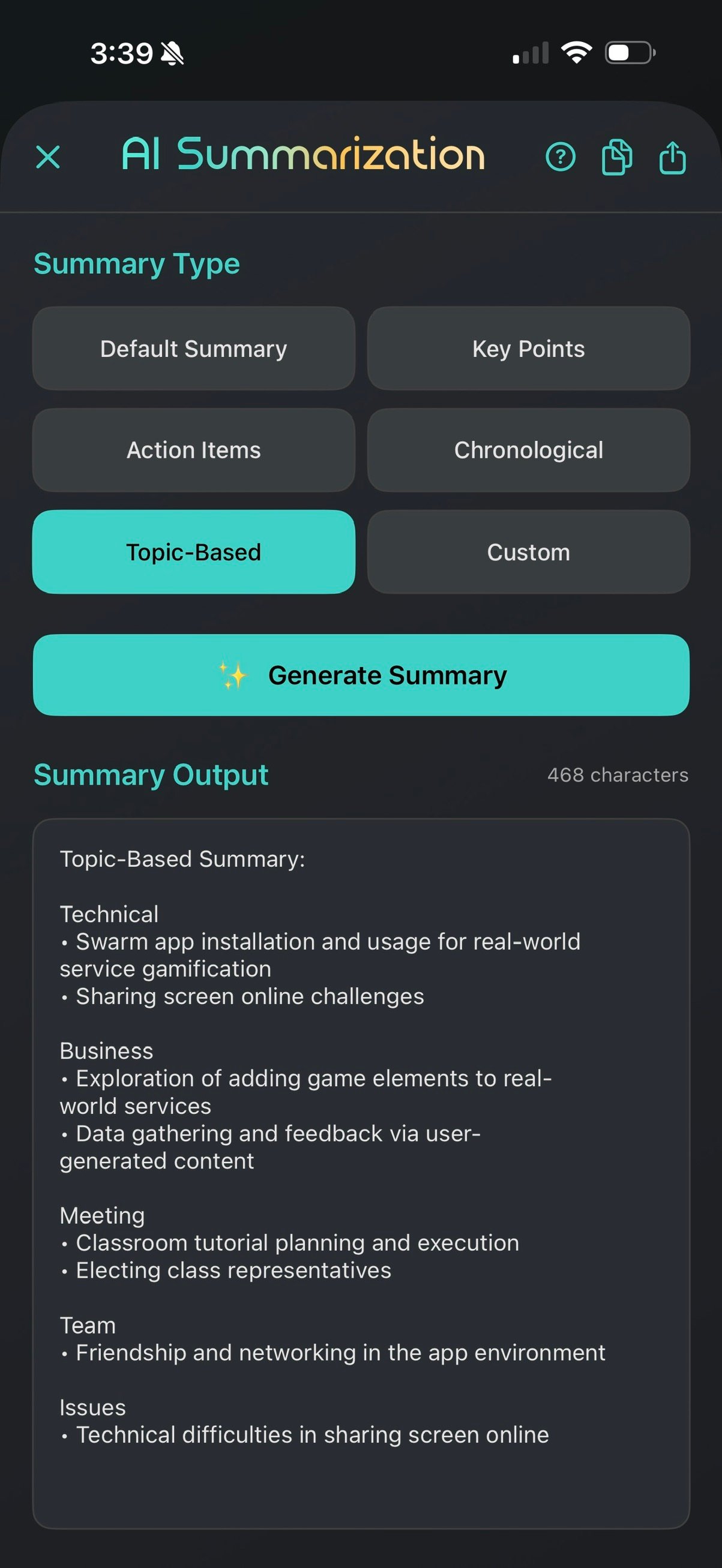 AI Summarization Options